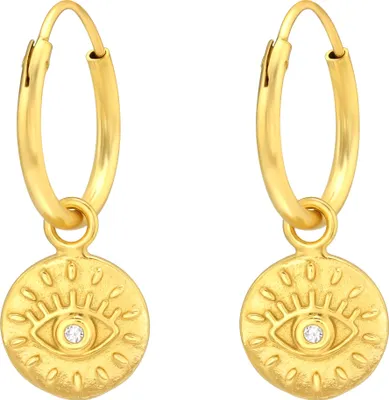Produktbild von Vergoldete Creolen Ohrringe 925 Sterling Silber mit hängendem bösen Blick
