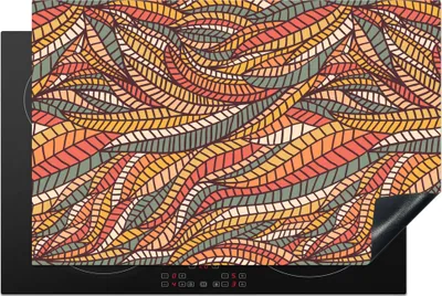 Produktbild von KitchenYeah© Herdabdeckplatte Blätter - Muster - Mosaik , 81x52cm, Küche Deko, Glaskeramikkochfeld Herdabdeckung, Abdeckplatte fùr Kochfeld