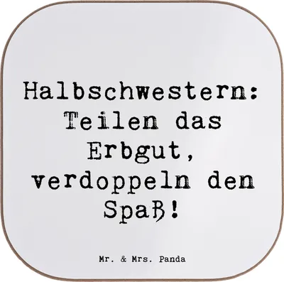 Produktbild von Mr. & Mrs. Panda Untersetzer für Gläser Spruch Halbschwester Freude - Weiß - Geschenk, Geschwisterbeziehung, gläseruntersetzer, humorvolle Sprüche, Liebe, Geburtstage