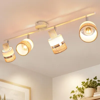 Produktbild von ZMH Deckenstrahler LED 4 Flammig Deckenspots E14 Küchenlampe Deckenleuchte boho Holzoptik Schwenkbar Retro 350° max.25W Flur Schlafzimmer Wohnzimmer