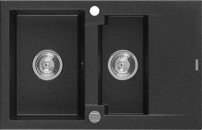 Immagine prodotto di Mexen Gaspar lavello in granito 1,5 vasche con sgocciolatoio 737 x 475 mm, nero/argento metallizzato, sifone cromato