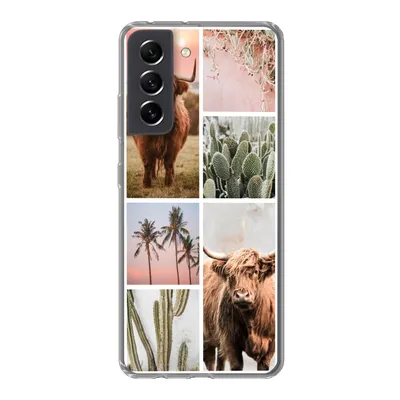 Produktbild von MuchoWow® Handyhülle Schutzhülle Hülle für Samsung Galaxy S21 FE Schottischer Highlander - Sukkulente - Pastell Silikon Softcase Handy Hülle - Mobiltelefonhülle