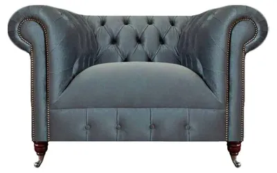 Zdjęcie produktu dla Fotel Chesterfield szary tkanina salon tekstylny jednoosobowy elegancki fotel