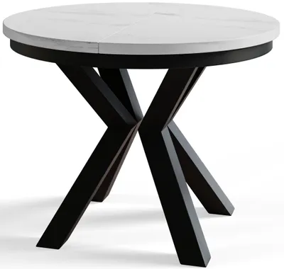 Image de AlpiMeble Table de salle à manger ronde LOFT - Table extensible - Diamètre : 100 cm/180 cm - Table de salon - Couleur : gris clair - Pieds en métal de couleur noire