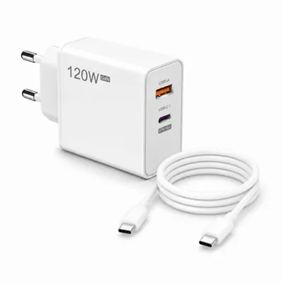 Produktbild von 120W Xiaomi USB-C GaN Ladegerät mit 1m USB-C Ladekabel (20W)- Dual-Port Schnellladeadapter (120W USB-C & USB-A 3.0 QC) für Smartphone, Tablet & mehr