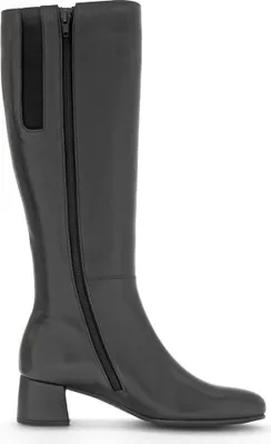 A studio shot of a single black boot.