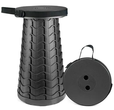 Produktbild von Teleskophocker Klapphocker Campinghocker - Höhenverstellbar 6,3 bis 45 cm - Tragbar - Max. 180 kg - Schwarz