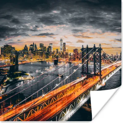 Produktbild von MuchoWow® Poster New York - Orange - Brücke 75x75 cm - Wand Dekoration