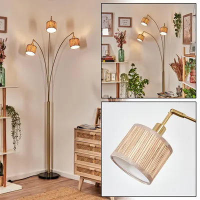 Produktbild von Arenabianca Stehlampe aus Metall/Seegras/Stoff in Schwarz/Messing/Natur/Schwarz