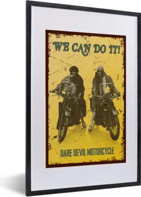 Produktbild von MuchoWow® MuchoWow® Gerahmtes Poster Motorrad - Retro - Frauen - Zeichnung 40x60 cm - Poster mit zchwarzem Bilderrahmen - Poster in Rahmen