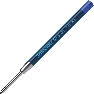 A single blue ballpoint pen refill with a silver tip, isolated on a white background.