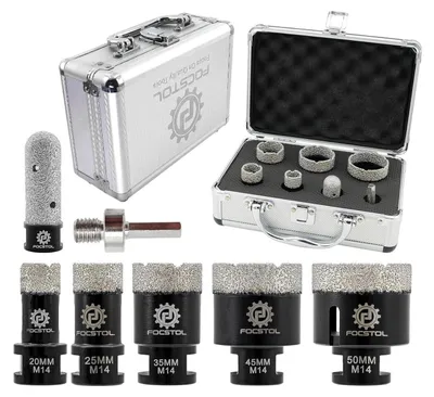 Productafbeelding van Diamantboortechniek set: 20/25/35/45/50 mm + 20 mm freesbit + zeskantige adapter voor porselein, keramiek, marmer, graniet, steen, kwarts (7-delig)
