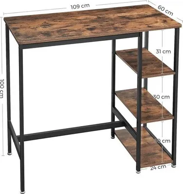 Immagine prodotto di Tavolo da bar - tavolo da cucina - con 3 ripiani - tavolo da cucina marrone scuro - struttura in metallo robusto - 109 x 60 x 100 cm