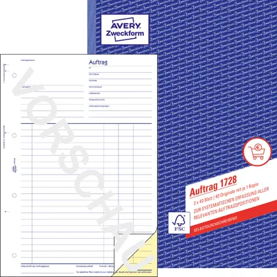 Produktbild von Avery Zweckform 1728, Auftrag, A4, selbstdurchschreibend, 2x40 Blatt