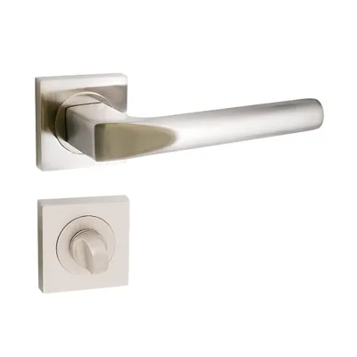Produktbild von Domino Türgriff CONO-QR M9 Drückergarnitur WC - Badezimmer Set mit quadratischen Rosetten für Badezimmertüren Set WC Türbeschläge aus Aluminium Nickel