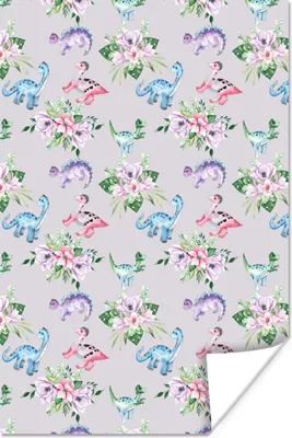 Produktbild von MuchoWow® Poster Kinderzimmer - Blumen - Muster - Mädchen - Kinder - Rosa - Kind 40x60 cm - Plakate für die Wand - Poster Babyzimmer