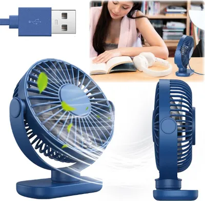 Zdjęcie produktu dla Wiatrak USB Cichy mini wentylator biurkowy chłodzenie TOPK K62C niebieski
