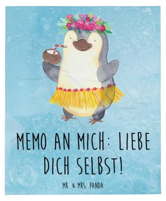 Produktbild von Mr. & Mrs. Panda Tagesdecke Pinguin Kokosnuss - Eisblau - Geschenk, Sofaüberwurf, Urlaub, Hawaii, Decke, Ferien, Plaid, Kuscheldecke, Fleece-Kuscheldecke