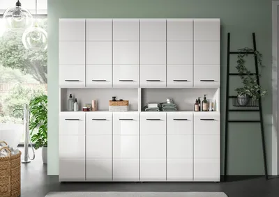 Produktbild von xonox.home Ice Badkombination (B/H/T: 180x185x30 cm) in weiß hochglanz tiefzieh und weiß Nachbildung