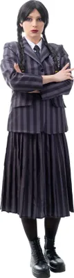 Produktbild von Halloween Schulmädchen Outfit blau oder grau gestreift Kinder 128 Grau