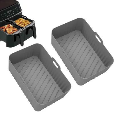 Zdjęcie produktu dla Silikonowe wkłady do frytkownic bezolejowych, 2 sztuki, prostokątne, czarne, wymiary: 19,5 x 12,7 x 7 cm. Bezpieczne dla kontaktu z żywnością, wielokrotnego użytku