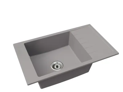 Produktbild von Granitspüle Einbecken mit Abtropffläche Luis – Grau – Siphon in Chrom