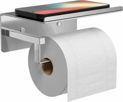 Produktbild von Famanu Toilettenpapierhalter mit Ablage für Wandmontage, selbstklebend, Edelstahl, Chrom