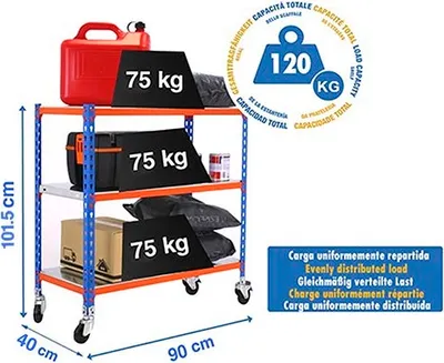 Produktbild von Metallregal SIMONCLICK MOBILE 3/400 900 BLAU/LARANJA/GALVA
