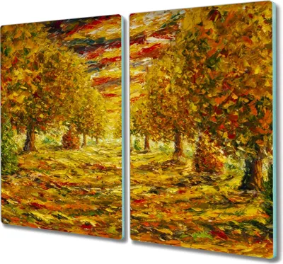 Produktbild von Coloray Herdabdeckplatte 2x30x52 cm Schneidebrett Kochplattenabdeckung Küchenbrett Hackbrett - Herbstwald Natur