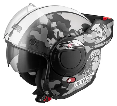 Produktbild von BEON Stratos Klapphelm mit Visier und Sonnenblende, ECE 22.06, XL, Skull