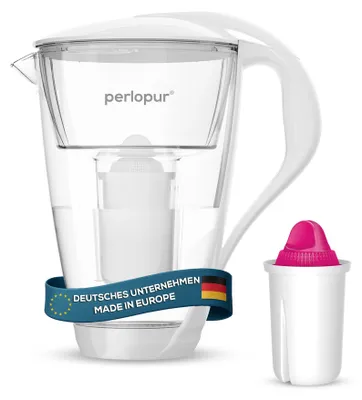 Glas Wasserfilter weiß, 2 l, mit 1 Magnesium-Filterpatrone, für Brita Classic
