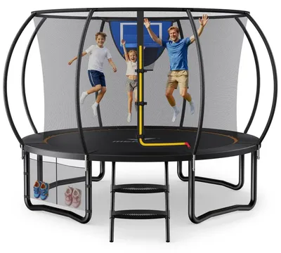 Image de Trampoline de jardin avec filet de sécurité et panier de basket, diamètre 305 cm, charge maximale 150 kg
