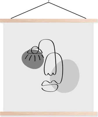 Produktbild von MuchoWow® Textilposter Minimalismus - Gesicht - Schwarz - Weiß 40x40 cm mit holzfarbenen Rahmen - Posterleiste