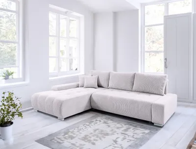 Produktbild von Ecksofa Sofa mit Schlaffunktion VOGAR Stoff Poso Altweiß Ottomane Links