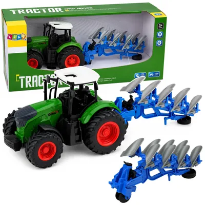 Obrázek produktu pro Zemědělský zemědělský traktor s dvouradličnými pluhovými pryžovými koly Zelený 1:24