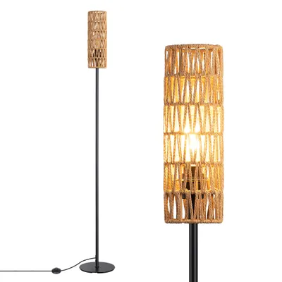 Produktbild von EDISHINE Stehlampe Wohnzimmer, LED Stehleuchte Rattan, Boho Stehlampe vintage 2700K