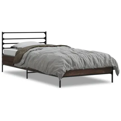 Produktbild von vidaXL Bettgestell Braun Eichen-Optik 90x200 cm Holzwerkstoff Metall