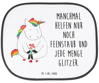 Produktbild von Mr. & Mrs. Panda Sonnenblende Auto Einhorn Traurig - Weiß - Geschenk, Einhörner, Sonnenschutz Fürs, Unicorn, Glitzer, Trauer, Liebe, für, hitzeschutz, Blume