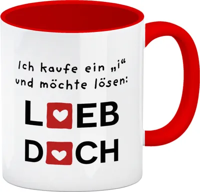 Produktbild von Lieb dich Kaffeebecher Rot mit lustigem Spruch und Herzen