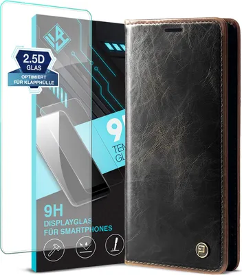 Produktbild von Handyhülle für Samsung Galaxy S25 Edge mit 9H Displayglas Kunstleder Flip Vintage Cover Hülle RFID Schutz Case Kartenfach Farbe: Dunkelbraun