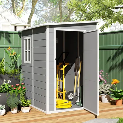 Image de Abri de jardin en aluminium avec serrure et fenêtre, résistant aux UV, gris | 122 x 149 x 192 cm | 32,5 kg | 3 clés