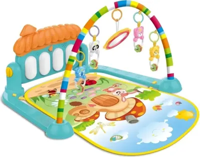 Produktbild von Buxibo 3-in-1-Baby-/Kleinkind-Fitnessstudio – Klavierspielmatte für Babys – Musikspielmatte mit Ratsche und Spiegel – Grün