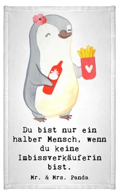 Produktbild von Mr. & Mrs. Panda Handtuch Imbissverkäuferin Herz - Weiß - Geschenk, Lustig, Imbissbesitzerin, Witzig, Spruch, Design, Klein, Gästetuch, frottier gästehandtuch, gäste wc
