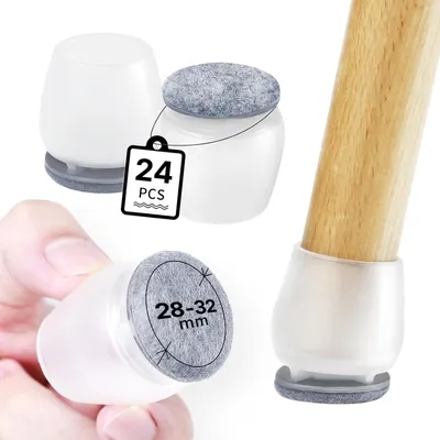 Produktbild von Stuhlbeinschoners 24 Stücke, 28-32 mm, transparent, Filz, für Möbel