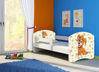 Produktbild von Kinderbett, Babybett 70x140, 80x160, 80x180cm Juniorbett, Kind, Motiv, Schublade CLAMARO, Bett Farbe:11 Hund, Ausführung:Ohne Bettkasten, Bett Größe:140 x 70 cm