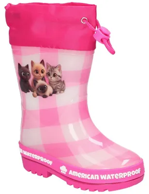 Produktbild von American Club KAL39, Kinder-Gummistiefel wasserdicht mit Katzenmotiv Rosa 28