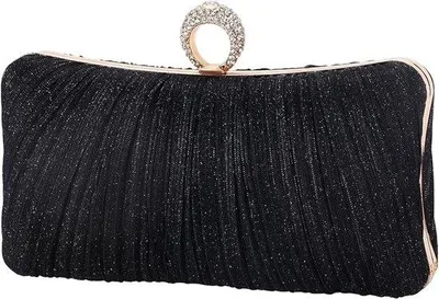 Produktbild von Damen-Abendtasche mit goldener Paillettendekoration, gefaltet, ideal für Hochzeiten und Feiern - schwarz