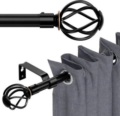 Productafbeelding van Ibenzoa® Verstelbare zwarte gordijnstang, 68–157 cm – Metaal, Ø 16 mm, gedraaide uiteinden, geschikt voor binnen- en buitengebruik, belastbaar tot 8 kg