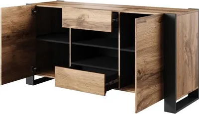 Image de Armoire basse en chêne Wotan avec 2 portes et 1 tiroir.