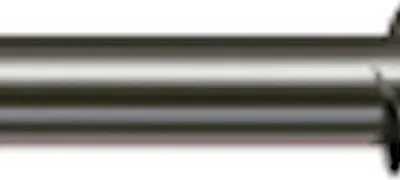 A close-up, side view of a metal screw.